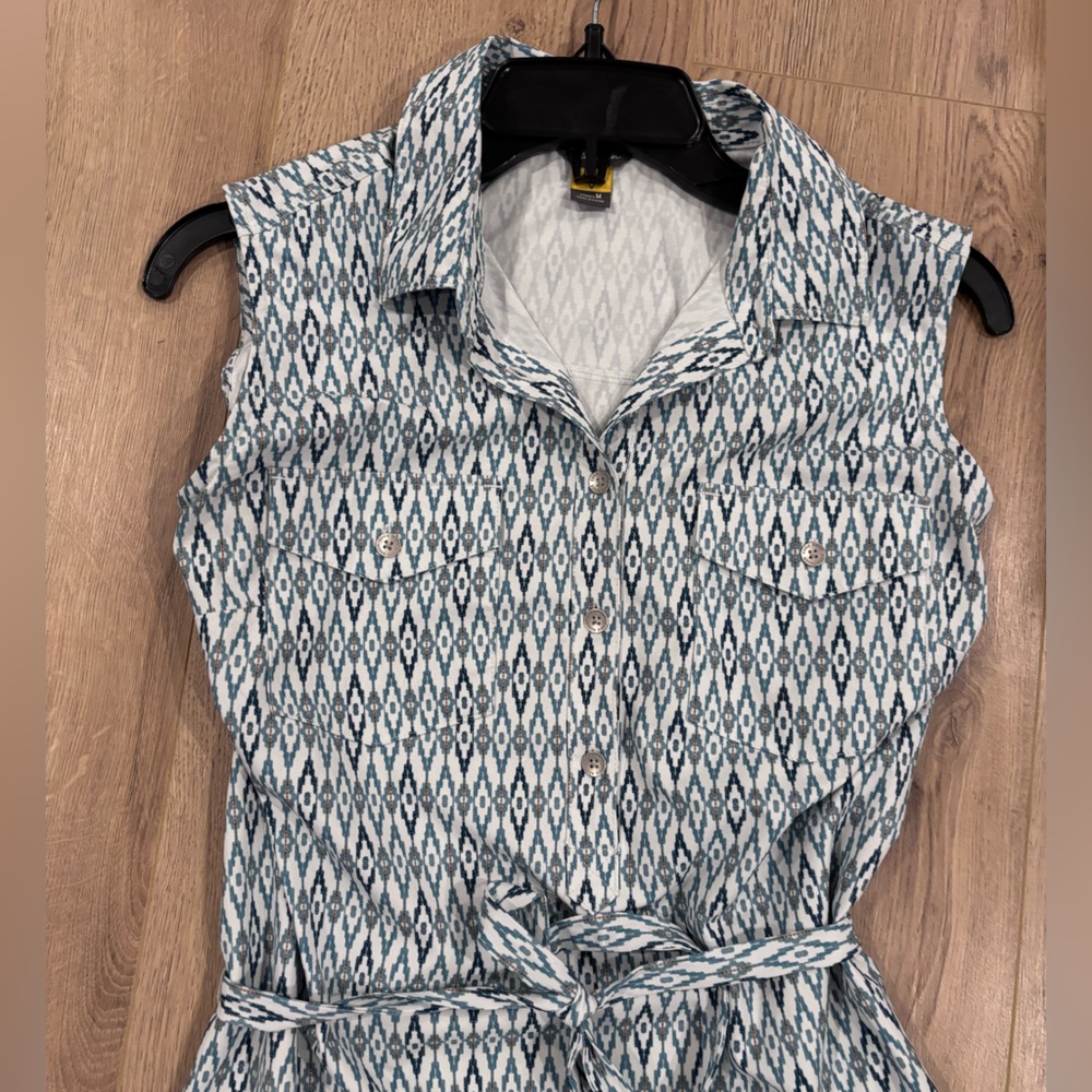 Eddie Bauer Henley Tie Waist Southwest Stretch Travel Athleisure Dress M - Picture 7 of 9